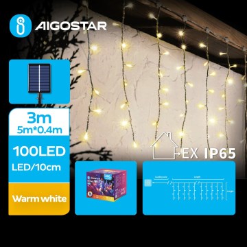 Aigostar - LED guirlande solaire de Noël 100xLED/8 fonctions 8x0,4m IP65 blanc chaud 800 mAh