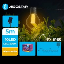 Aigostar - LED Guirlande solaire décorative 10xLED/8 fonctions 5,5m IP65 blanc chaud