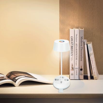 Aigostar - Lampe de bureau LED RGBW dimmable avec prises et port USB LED/4,6W/230V 3000/4000/6500K blanche
