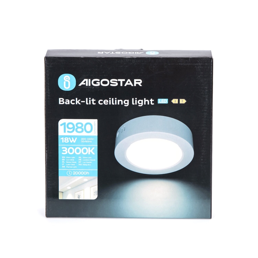 Aigostar - LED Plafonnier LED/18W/230V d. 22,6 cm 3000K blanc