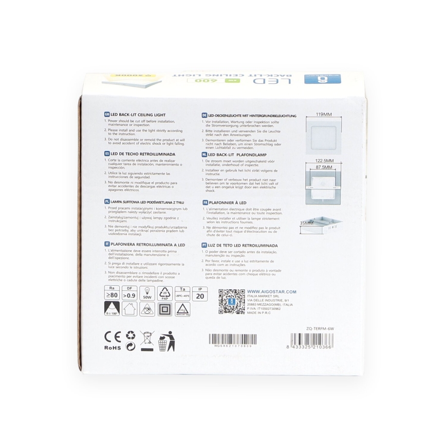 Aigostar - LED Plafonnier LED/6W/230V 12,2x12,2 cm 3000K blanc