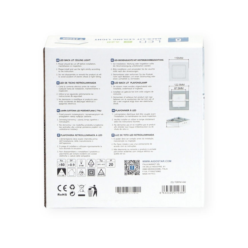 Aigostar - LED Plafonnier LED/6W/230V 12,2x12,2 cm 6500K blanc