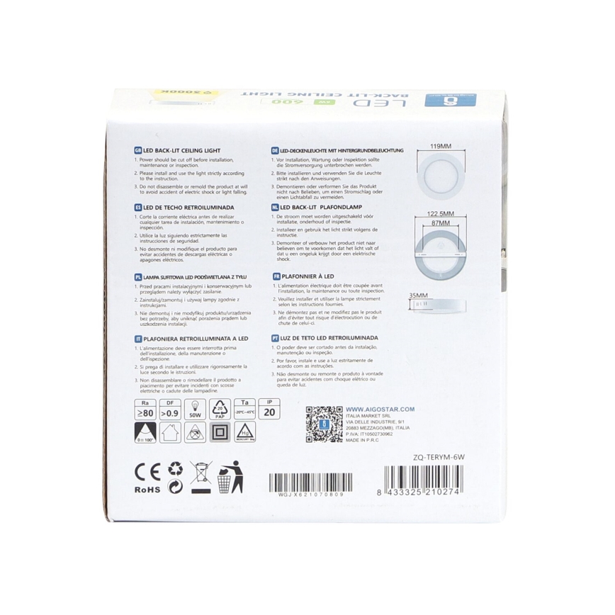 Aigostar - LED Plafonnier LED/6W/230V d. 12,3 cm 3000K blanc