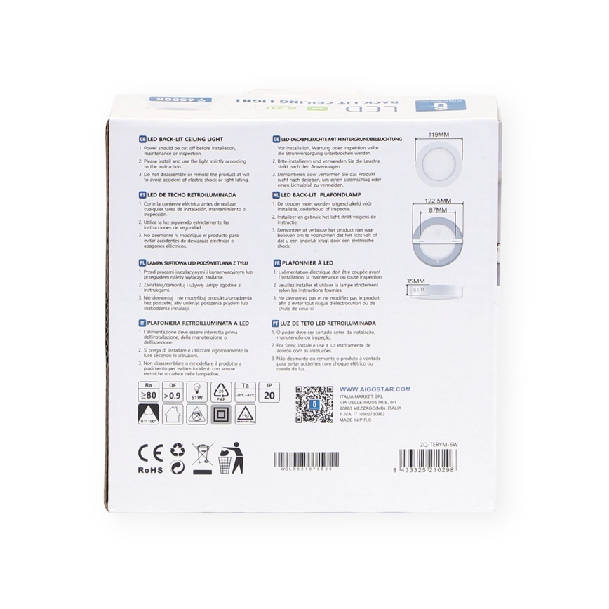 Aigostar - LED Plafonnier LED/6W/230V d. 12,3 cm 3000K blanc