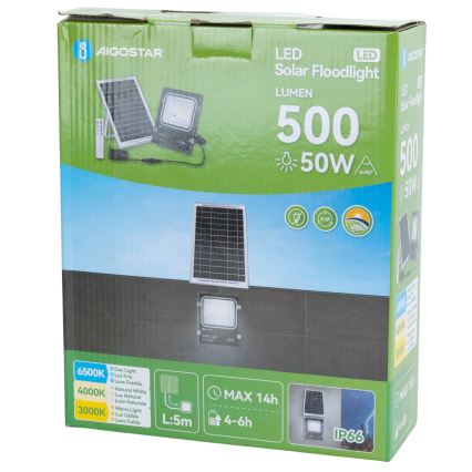 Aigostar - projecteur solaire LED/50W/3,2V 1200mAh 3000K/4000K/6500K IP66 + télécommande