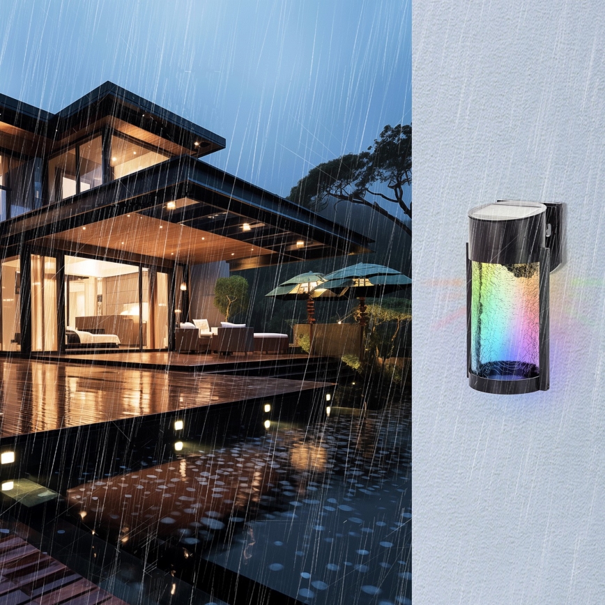 Aigostar - LED RGB Applique murale solaire LED/2W/1,2V noir IP44
