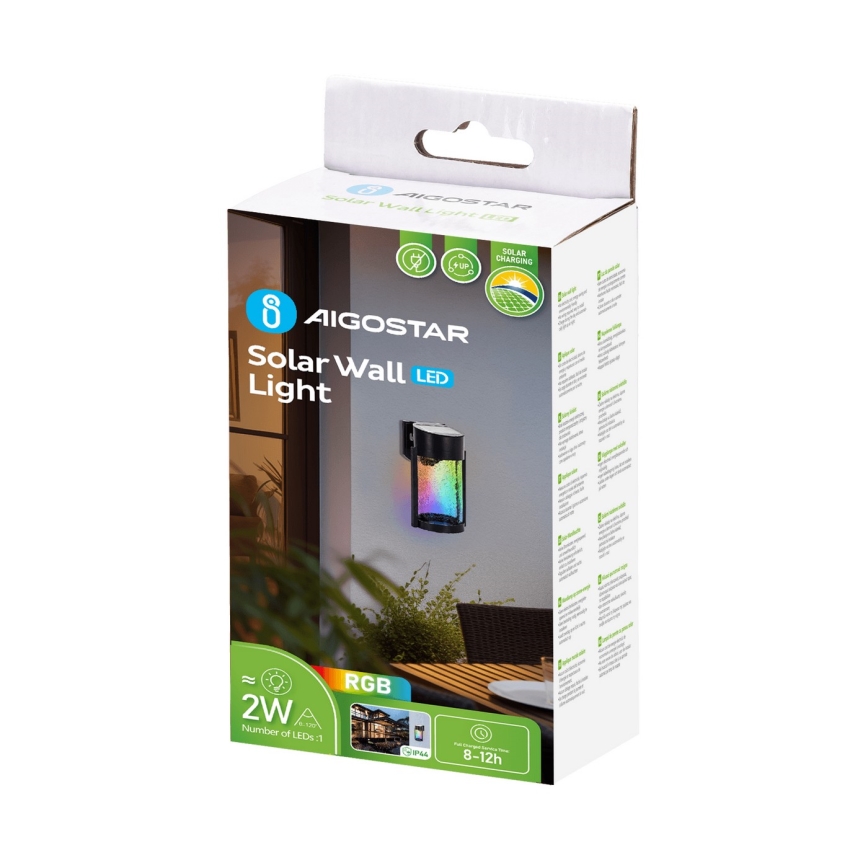 Aigostar - LED RGB Applique murale solaire LED/2W/1,2V noir IP44