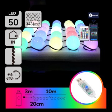 Aigostar - LED RGBIC Guirlande décorative 50xLED/5W/USB 10 m multicolore