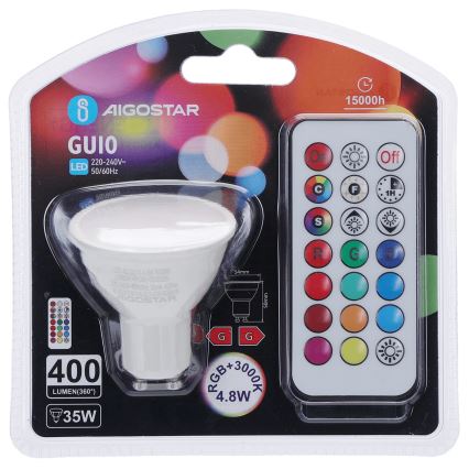 Aigostar - Ampoule LED RGBW dimmable GU10/4,8W/230V 3000K + télécommande