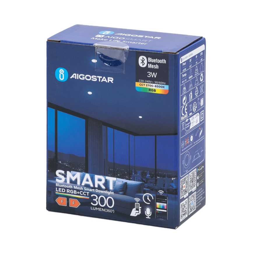 Aigostar - Plafonnier encastré LED RGBW dimmable pour salle de bains MESH Smart LED/3W/230V 2700-6500K IP44