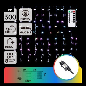Aigostar - LED RGBY Guirlande de Noël extérieure 300xLED/8 fonctions 3x1m IP44 + télécommande