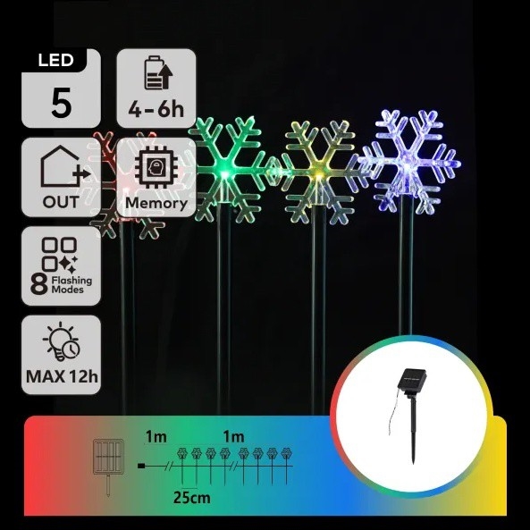 Aigostar - LED RGBY Lampe de Noël solaire 5xLED/1,2V/8 fonctions 1m IP65 800mAh flocons