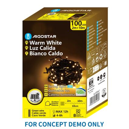 Aigostar - Guirlande de Noël solaire à LED 500 LED / 8 fonctions 52 m IP65 blanc chaud 1200 mAh