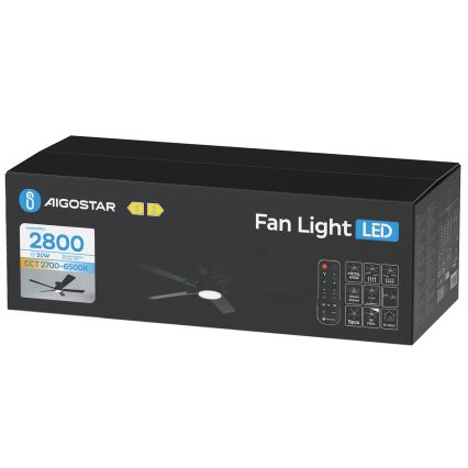 Aigostar - Ventilateur de plafond LED dimmable LED/20W/230V 2700-6500K 132cm noir + télécommande