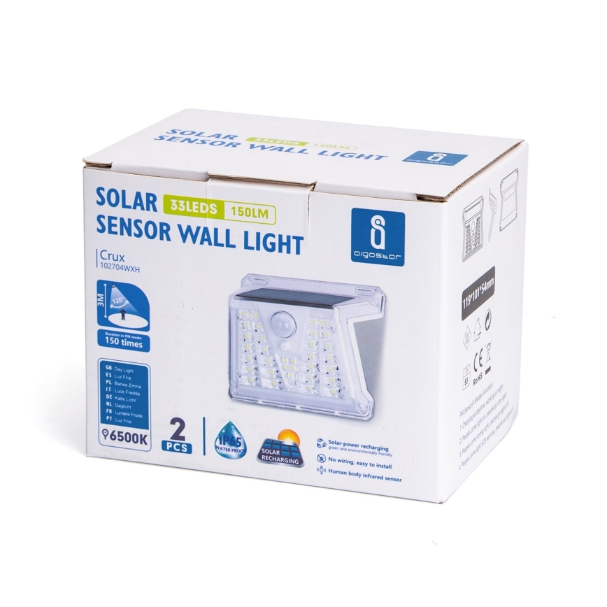 Aigostar - LOT 2x Lampe solaire extérieure avec détecteur LED/1,48W/3,7V IP65 1200 mAh