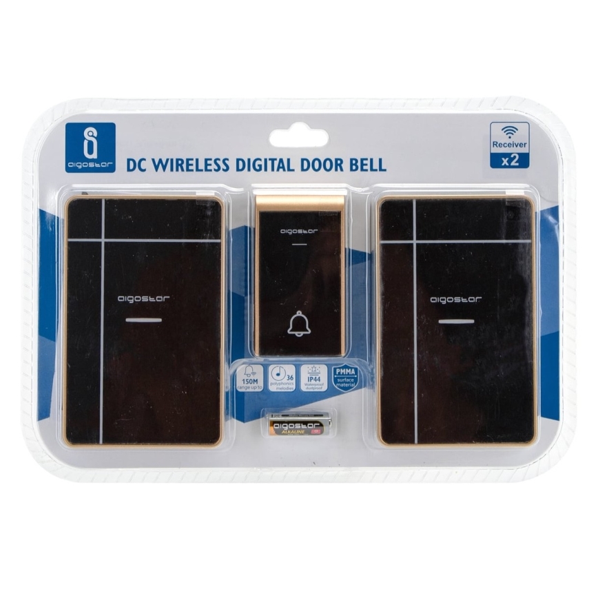 Aigostar - LOT 2x Sonnette sans fil 3xAA/12V IP44 noir