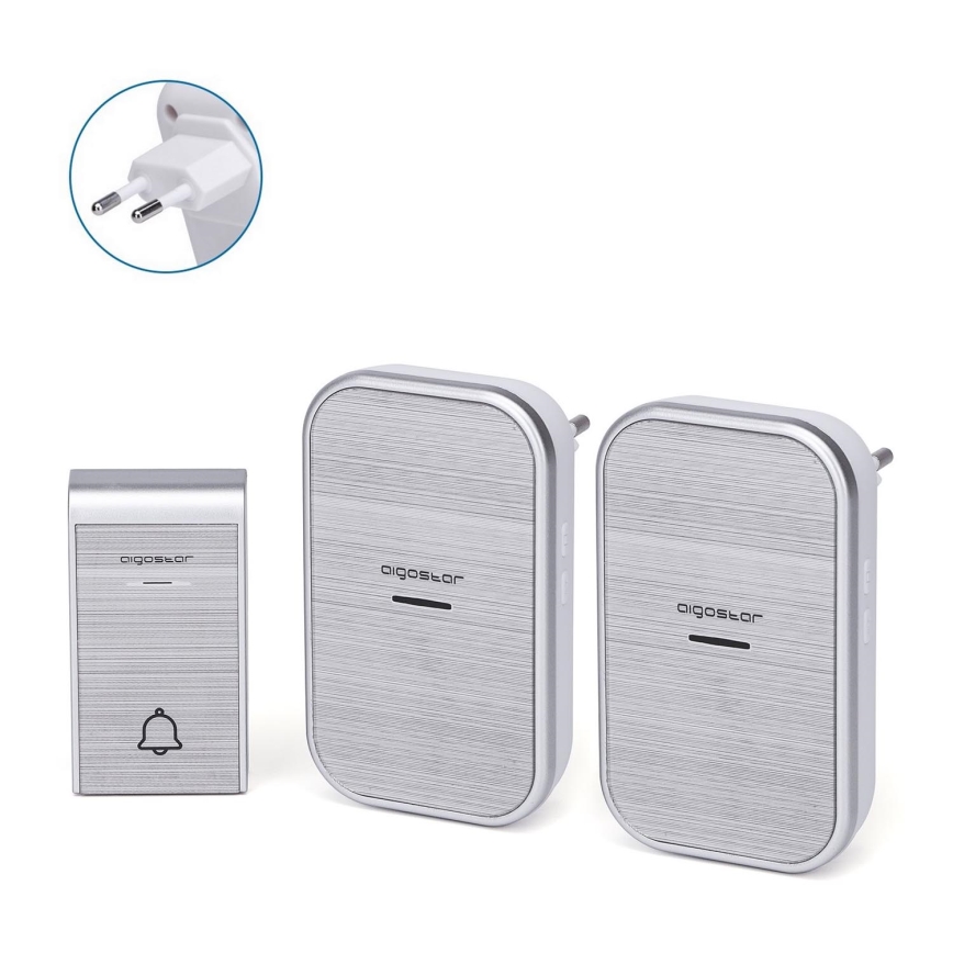Aigostar - LOT 2x Sonnette sans fil à brancher 230V/12V IP44 argent