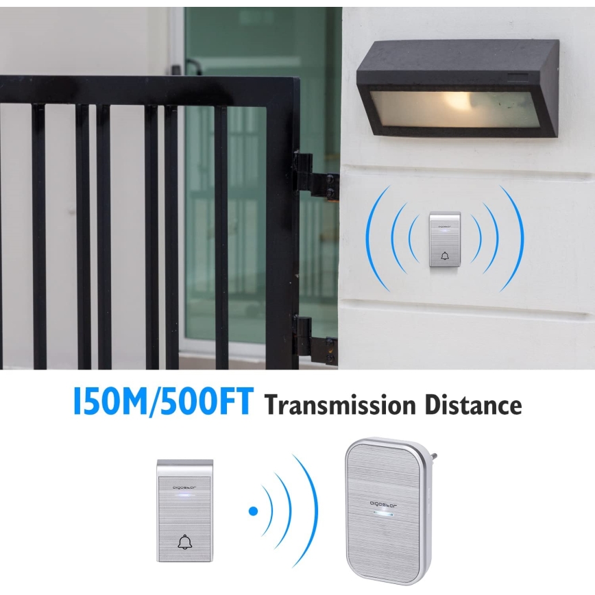 Aigostar - LOT 2x Sonnette sans fil à brancher 230V/12V IP44 argent