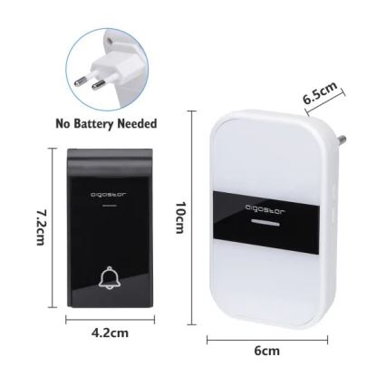 Aigostar - LOT 2x Sonnette sans fil à brancher 230V/12V IP44 blanc/noir