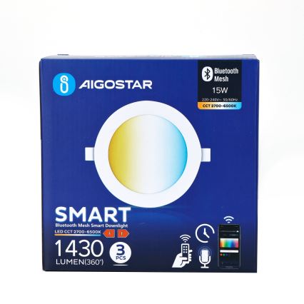 Aigostar - LOT 3x Spot encastrable à intensité variable MESH LED/15W/230V 2700K-6500K d. 17cm