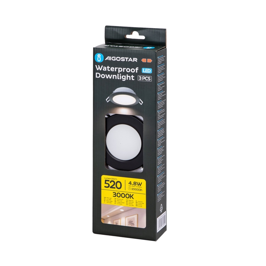 Aigostar - LOT 3x Spot encastrable extérieur LED/4,8W/230V 3000K IP65 noir