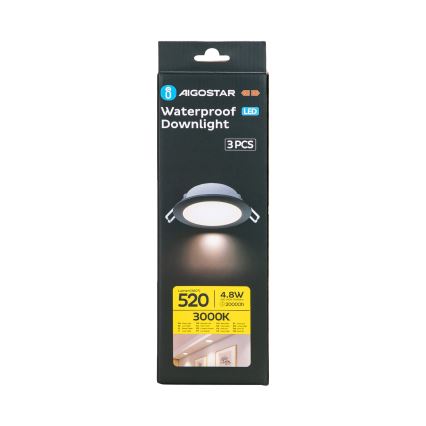 Aigostar - LOT 3x Spot encastrable extérieur LED/4,8W/230V 3000K IP65 noir