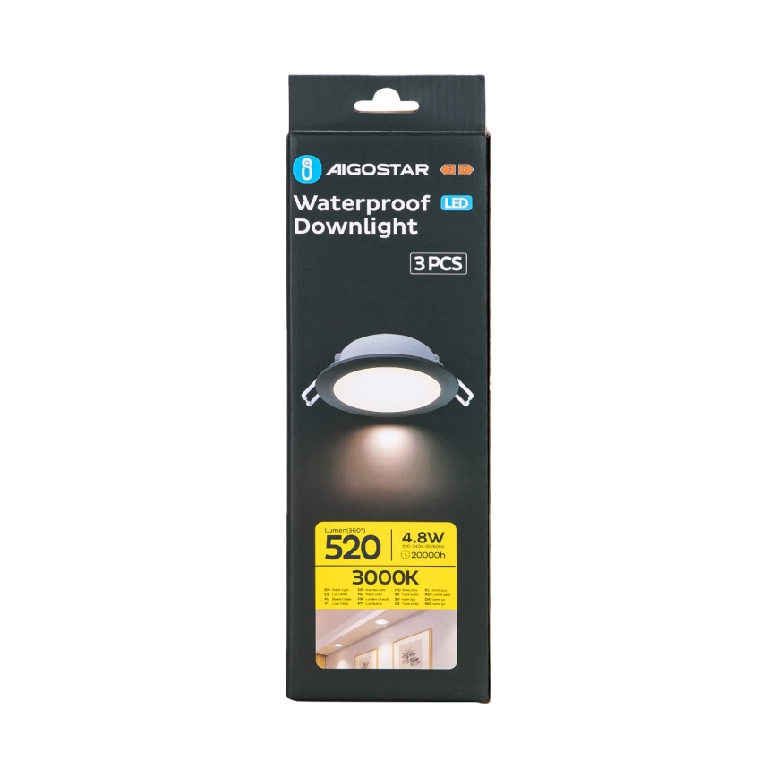 Aigostar - LOT 3x Spot encastrable extérieur LED/4,8W/230V 3000K IP65 noir