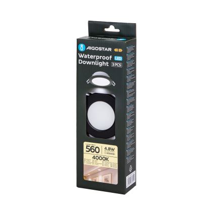 Aigostar - LOT 3x Spot encastrable extérieur LED/4,8W/230V 4000K IP65 noir