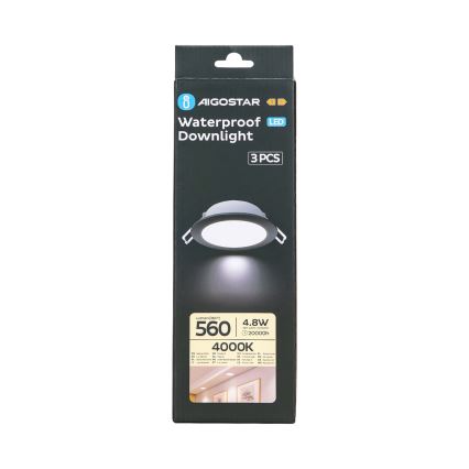 Aigostar - LOT 3x Spot encastrable extérieur LED/4,8W/230V 4000K IP65 noir