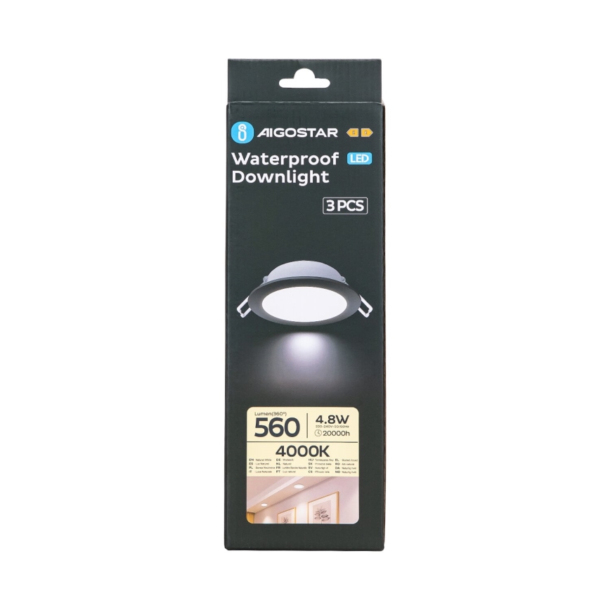 Aigostar - LOT 3x Spot encastrable extérieur LED/4,8W/230V 4000K IP65 noir