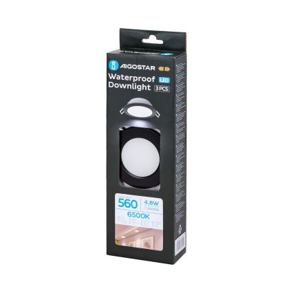 Aigostar - LOT 3x Spot encastrable extérieur LED/4,8W/230V 6500K IP65 noir
