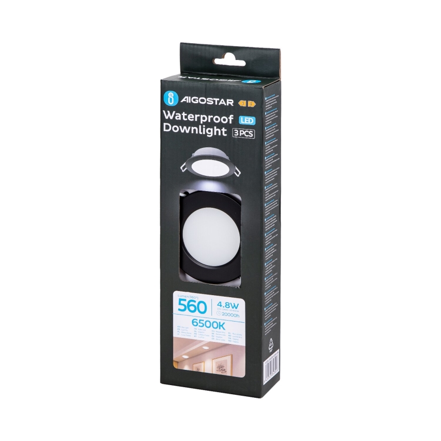 Aigostar - LOT 3x Spot encastrable extérieur LED/4,8W/230V 6500K IP65 noir