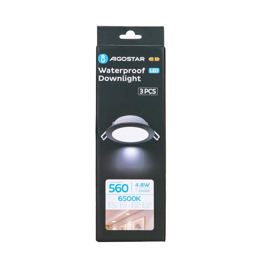 Aigostar - LOT 3x Spot encastrable extérieur LED/4,8W/230V 6500K IP65 noir