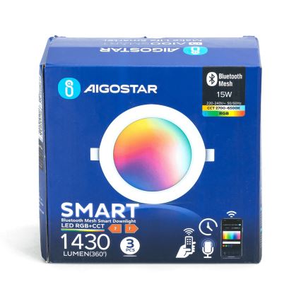 Aigostar - LOT 3x Spot encastrable RGBW à intensité variable MESH LED/15W/230V 2700K-6500K d. 17cm