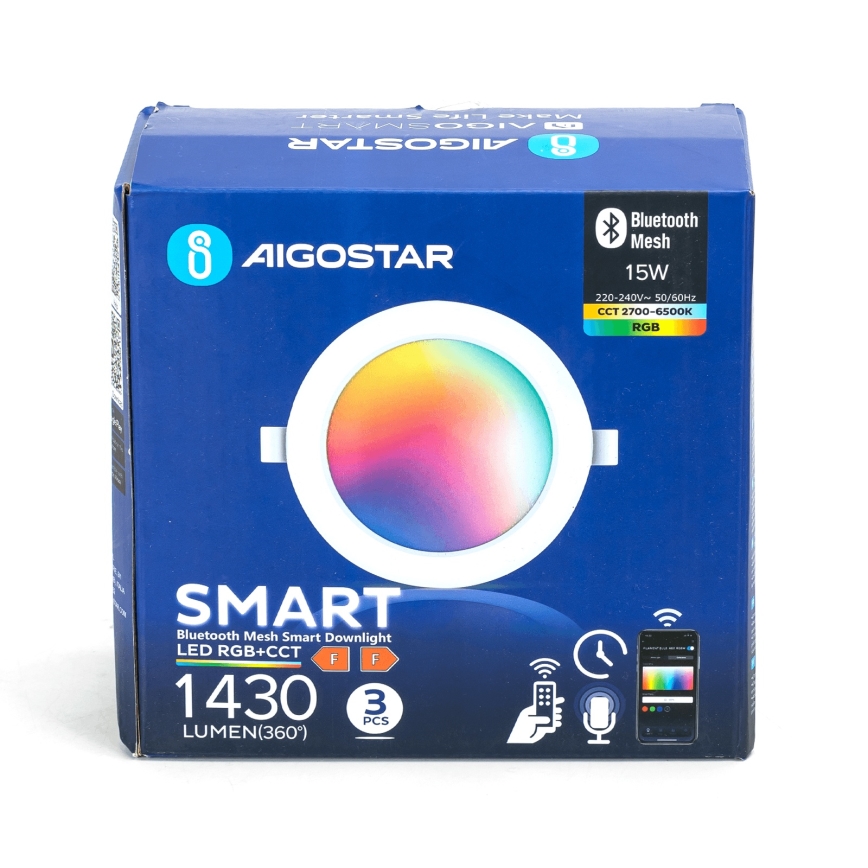 Aigostar - LOT 3x Spot encastrable RGBW à intensité variable MESH LED/15W/230V 2700K-6500K d. 17cm