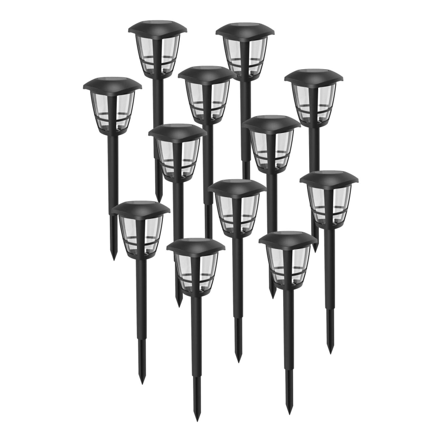 Aigostar - Lot de 12 lampes solaires LED, 0,06 W, 2 V, 33,8 cm, 6500 K, 100 mAh, IP44, noires