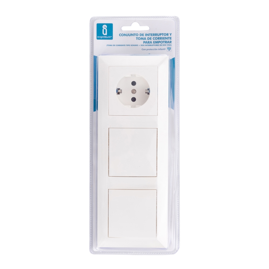 Aigostar - Lot de 2 interrupteurs muraux avec prise 1x16A/250V SCHUKO