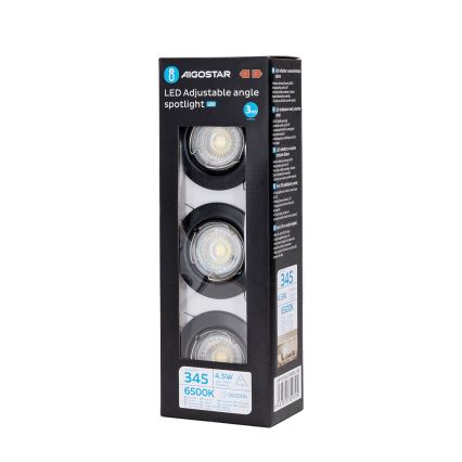 Aigostar - Lot de 3 spots encastrables LED 1xGU10/4,5W/230V 6500K noirs
