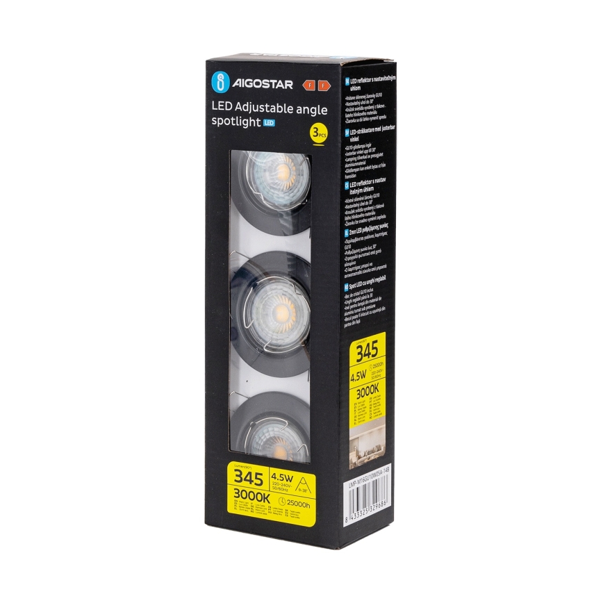 Aigostar - Lot de 3 spots encastrés LED 1xGU10/4,5W/230V 3000K noir