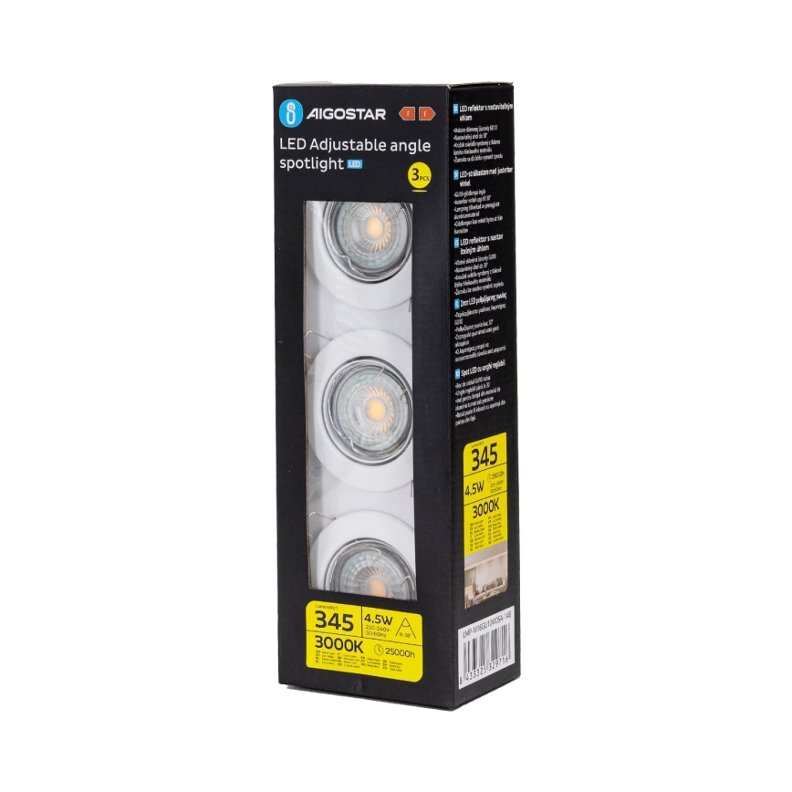 Aigostar - Lot de 3 spots LED encastrables 1x GU10/4,5W/230V 3000 K (blanc chaud)