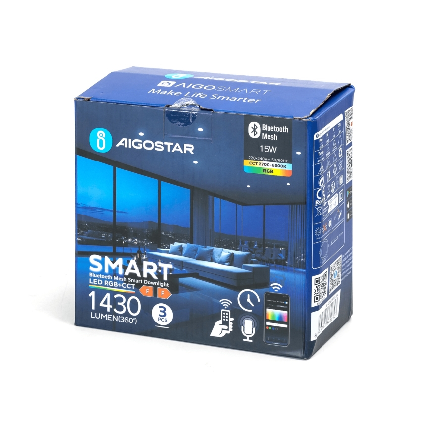 Aigostar - Lot de 3 spots encastrables LED RGBW dimmables MESH LED/15W/230V 2700K-6500K Ø17 cm