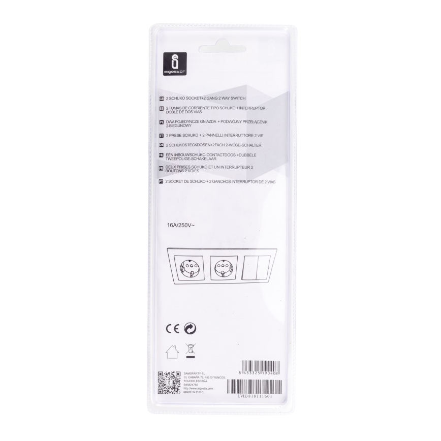 Aigostar - LOT x2 Prise avec interrupteurs 2x16A/250V SCHUKO