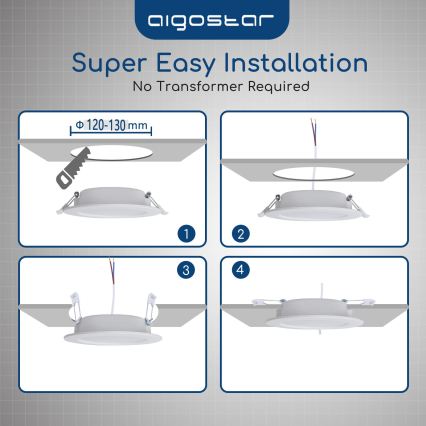 Aigostar - Plafonnier encastré pour salle de bains LED/15W/230V 4000K IP44 Ø 14,5 cm blanc