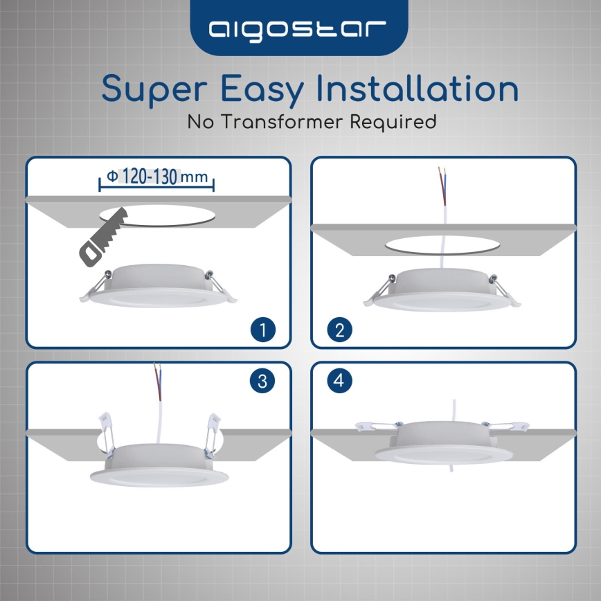 Aigostar - Plafonnier encastré pour salle de bains LED/15W/230V 4000K IP44 Ø 14,5 cm blanc