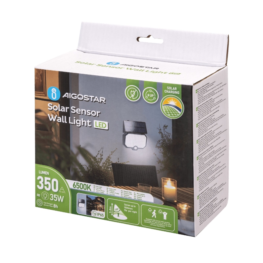 Aigostar - Luminaire solaire avec un détecteur de mouvement LED/2,4W/3,7V IP65