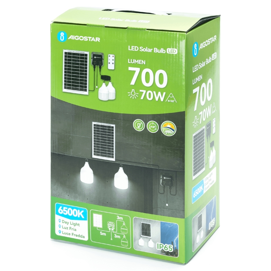 Aigostar - Lustre solaire LED 2x LED / 35 W / 12 V, 6000 mAh, 6500 K, IP65, Ø 10 cm + télécommande