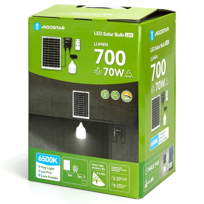 Aigostar - Lustre solaire LED avec capteur LED/70W/12V 6000 mAh 6500K IP65 Ø 12 cm + télécommande