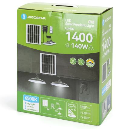 Aigostar - LED Lustre solaire avec capteur 2xLED/70W/12V 12000 mAh 6500K IP65 Ø 23,5 cm + télécommande