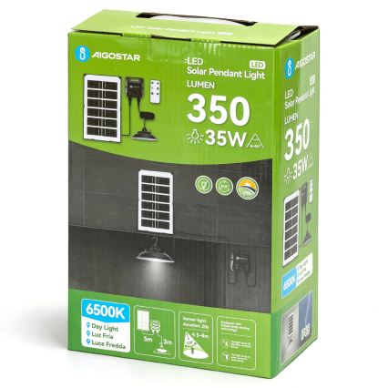 Aigostar - lustre solaire LED avec capteur, 35W/12V, batterie 3000 mAh, 6500K, Ø 15 cm + télécommande