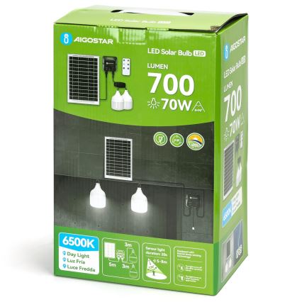 Aigostar - Lustre solaire LED avec capteur 2×LED/35W/12V 6000 mAh 6500 K IP65 Ø 10 cm + télécommande